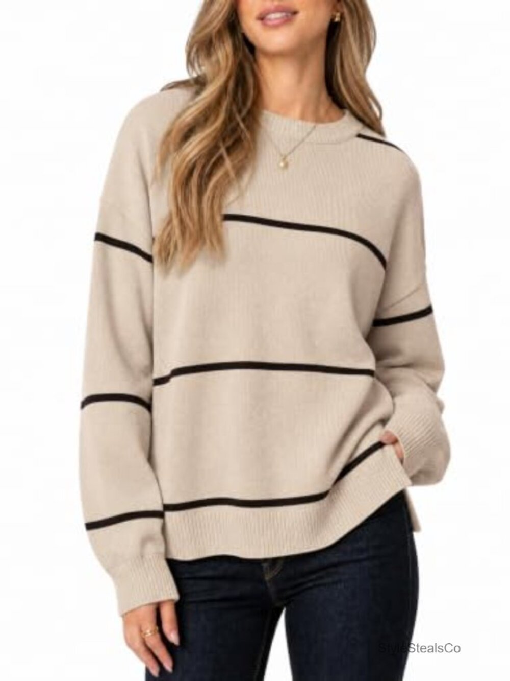 Oversized Crewneck Lantern Sleeve Knit Pullover Sweater Women